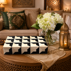 Juego de bandejas para servir con incrustaciones de nácar |   Bandeja Redonda de Madera Hecha a Mano |   Decoración Árabe para el Hogar para el Ramadán y el Eid, Regalo de Lujo para Servir en la Cocina - Product Image 4