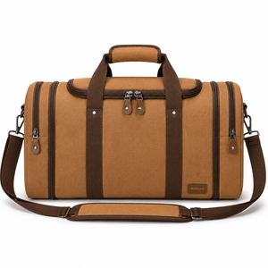 Bolsa de Lona Personalizada Color Café Marrón, Bolsa de Viaje con Múltiples Bolsillos, Correa de Hombro Ajustable, OEM - Product Image 5