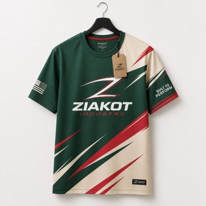 T-shirt de performance personnalisé vert, blanc et rouge pour l'industrie Ziakot (vente en gros) - Product Image 1