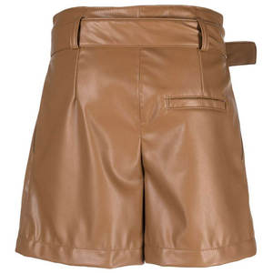 KIVOTECH <b>Men</b> High Waist PU Leather <b>Shorts</b> <b>Bermuda</b> Style Belted Casual Solid Color Pleated Design Anti-Wrinkle Woven Fabric - Product Image 2