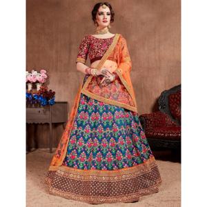 Intricate Blue Colored Bridal wear Embroidered Lehenga Choli - Product Image 1