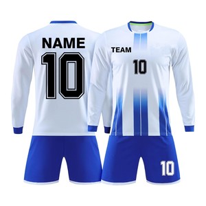 Ensemble de maillots de football personnalisés sublimés, écologiques, respirants, à manches courtes pour hommes, dégradé blanc-bleu, anti-transpiration, uniforme d'équipe - Product Image 1