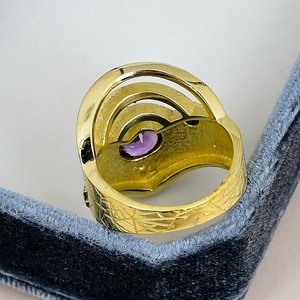 Solid 925 Sterling Silver Amethyst Cocktail <b>Ring</b> Bezel Set Gold Plated Geometric Band <b>Crown</b> Shape Heart Cut Gemstone Men <b>Ring</b> - Product Image 4