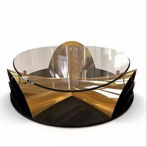 Luxury <b>Side</b> <b>Table</b> Glass Top Sculptural Metal Base Modern Center <b>Table</b> Antique <b>Gold</b> Finish Living Room Designer Contemporary - Product Image 1