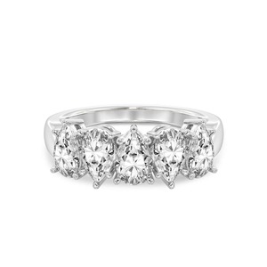 Sleek Pear Five <b>Stone</b> Band Lab Grown Diamond 0.50 Ct Tw 14K Solid Gold FG Color VS Clarity 5 Diamond Teardrop Facet Shine - Product Image 1