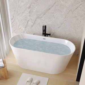 Vasca da Bagno Freestanding in Acrilico Bianco Lucido da 59 Pollici con Rubinetto Cromato e Scarico Certificato UPC - Product Image 2