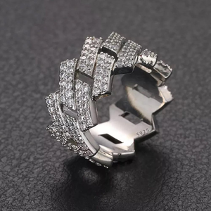 Anillo de eslabones cubanos con diamante de moissanita, plata 925, estilo hip hop, diseño llamativo y atrevido, joyería. - Product Image 1