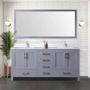 Grigio scuro 72 pollici. L X 22 Pollici Mobile bagno doppio D con piano in quarzo bianco e 28 pollici di profondità Mobili da Bagno con Specchio - Product Image 2