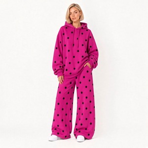 Ensemble de vêtements de mode en gros pour femmes : Ensemble sweat à capuche et pantalon imprimé à pois, survêtement décontracté deux pièces, haut à manches longues à capuche - Product Image 4
