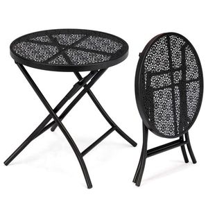 18-Inch Metal Steel <b>Folding</b> Patio Side <b>Table</b> Round <b>Coffee</b> <b>Table</b> with Flower Cutouts for Yard Balcony Garden Outdoor Furniture - Product Image 1
