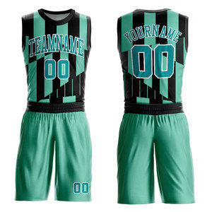Ensemble Maillot et Short de Basketball Personnalisé Sublimé Vert et Noir Sans Manches en Mesh Respirant avec Nom d'Équipe 00 - Product Image 3