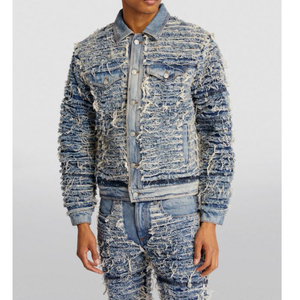 Coated Washed <b>Light</b> High Street Style Denim Jeans <b>Jackets</b> for Men with Covered Button Closure Customizable with OEM services - Product Image 2