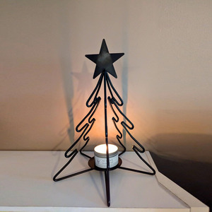 Charming Black Metal <b>Christmas</b> Tree Candle Holder Topped With A <b>Star</b> For Festive Holiday Table Decor And Warm Seasonal <b>Lighting</b> - Product Image 2