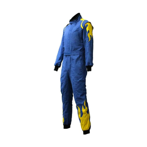 Traje de Carreras de Karting con Estampado de Llamas Personalizado, Azul y Amarillo, de Dos Capas, Ignífugo, OEM, Venta al Por Mayor, Ropa Deportiva para Automovilismo - Product Image 3