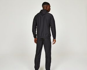 Men's Black Hooded <b>Knitted</b> Tracksuit <b>Set</b> Casual Autumn Wear 100% Polyester Quick Dry Solid Color Long Sleeve Pants Outfit - Product Image 1
