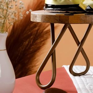 Support à gâteau rond en bois écologique avec pieds en métal pour la présentation de desserts, décoration de table pour mariages, anniversaires et fêtes - Product Image 3
