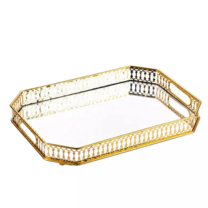 Modern Geometric Metal Decorative Tray Rectangle <b>Mirrored</b> Base <b>Silver</b> Finish Home Decor Serving Platter Single-Piece Package - Product Image 6