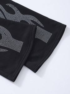 Pantalon de jogging pour femme, style décontracté, taille haute, en coton épais, avec perles et strass, coupe évasée, logo personnalisé - Product Image 5