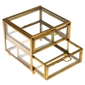 Caja de Joyería Cuadrada de Vidrio y Metal, Estilo Elegante y Lujoso, para Guardar Joyas, Decoración para el Hogar - Product Image 1