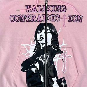 Pink <b>Gothic</b> Pullover <b>Hoodie</b> Women's Zippered Sweatshirt Cross Print Graphic Design Breathable Eco-Friendly 3D Printed Autumn - Product Image 5