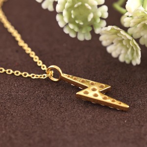 Diamond Lightning Thunderbolt <b>Pendant</b> Necklace 10K 14K 18K <b>Solid</b> <b>Gold</b> or 925 Silver Dainty Minimalist Jewelry Gift for Women's - Product Image 2