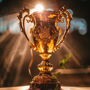 Copa de Trofeo de Campeonato Ornamental con Acabado Dorado Premium, Asas Decorativas, Diseño en Relieve y Base Elegante para Deportes - Product Image 1