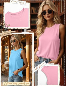 Camiseta sin mangas con cuello redondo para mujer, informal, de punto, de algodón, transpirable, de longitud regular, básica - Product Image 3