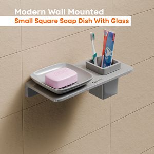 Porte-savon moderne pour salle de bain, petit récipient carré en verre avec base en métal, support mural pour l'organisation de la salle de bain - Product Image 2