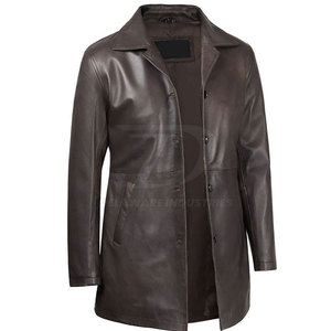 Elegante Gabardina de Cuero para Hombre, Diseño Ajustado, Larga, con Solapa y Botones - Product Image 2