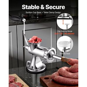 304 Stainless Steel Manual Meat Grinder Hand Meat Mincer with Suction Cup and Steel <b>Table</b> <b>Clamp</b> for Sausage Maker - Product Image 2
