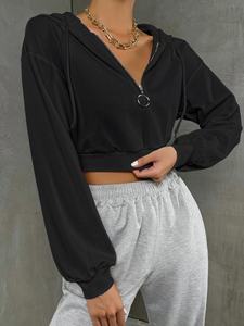 Sudaderas cortas personalizadas de punto casual para primavera/otoño/invierno, antiarrugas, antiprogresión, con media cremallera frontal, para mujer, al por mayor, 100% algodón - Product Image 3
