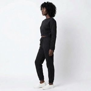 2 Piece Crop Sweatshirt Jogger Winter Set Fleece Crew Neck Warm Thick <b>Matching</b> Custom OEM Wholesale Manufacturer - Product Image 3