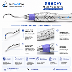 Cureta Periodontal Gracey 7/8 Micro Mini Five Premium, Instrumento de Acero Inoxidable Rígido para Raspado y Planificación Radicular, OEM - Product Image 5