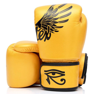 Guantes de Boxeo Muay Thai Fairtex Premium de Piel Sintética Dorada con Estampado Gráfico de Alas y Ojos para Entrenamiento y Sparring - Product Image 2