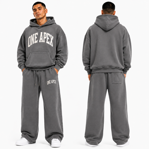 Men's <b>Washed</b> Charcoal <b>Grey</b> <b>Acid</b> <b>Washed</b> Regular Fit Heavyweight Cotton Hoodie Sweatpants <b>Tracksuit</b> Set Quick Dry Breathable - Product Image 5