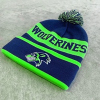Gorro de Punto Personalizado con Bordado para Fanáticos del Fútbol Americano, Gorro con Pompón, Gorro de Invierno Cálido Unisex