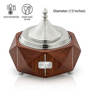 Marmite isotherme à double paroi en acier inoxydable, avec coque extérieure en bois à facettes, design moderne, pour service buffet et plats chauds - Product Image 4