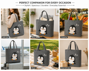 Sac fourre-tout en toile imprimé pingouin endormi, mignon et tendance, pour le shopping et les voyages, toutes saisons - Product Image 5