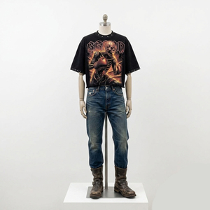 Custom Vintage Graphic Streetwear <b>T</b>-<b>Shirt</b> Oversized Rhinestone Boxing <b>Skeleton</b> Print Heavyweight Cotton Eco-Friendly 300g - Product Image 3