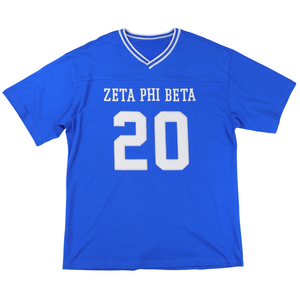 Camiseta de Fútbol Oversize Zeta Phi Beta Azul Rey para Mujer, Camisa con Letras Griegas ZPB de Chenilla, Ajuste Casual, Ropa de Sororidad - Product Image 1