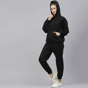 Ensemble de survêtement vintage pour femme, à carreaux, noir et rose, avec bordure, manches longues, en polaire, à capuche, écologique, respirant, coupe régulière, longueur cheville - Product Image 3