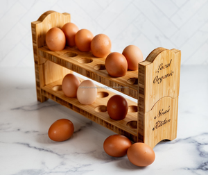 Handmade Eco-Friendly Wooden Egg Holder & Storage Rack Farmhouse Kitchen Organizer for Fresh Eggs Dishwasher <b>Safe</b> - Product Image 1