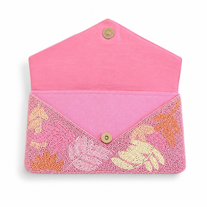 Bolso de mano rectangular rosa hecho a mano con cuentas de poliéster y cadena desmontable para bodas y eventos nocturnos - Product Image 3
