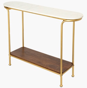 Modern Industrial Design Double Shelve <b>Console</b> <b>Table</b> <b>Storage</b> Metal Marble Powder Coated for Home Office Living Room Dining Use - Product Image 2