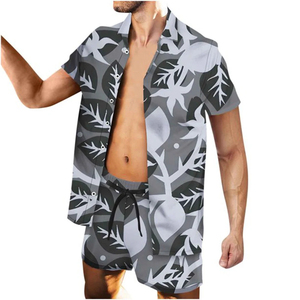 Ensemble T-shirts et shorts décontractés pour hommes, style vintage délavé à l'acide, respirant, en maille tissée à motif écossais, grandes tailles - Product Image 4