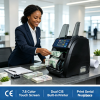 Contadora de billetes de alta calidad 6070MAX con pantalla completa, clasificador de dinero de dos compartimentos (1+1), contador de billetes de alto valor con impresora