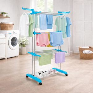 Tendedero Plegable con Ruedas, de 3 Niveles, Resistente, de Acero Inoxidable, Tendedero de Ropa de Gran Tamaño - Product Image 1