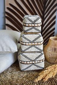 Black White Cream Decorative Handmade Beaded 002 Woven Cotton Rectangle Jewelry <b>Box</b> <b>Set</b> 3 Baskets Classic Style - Product Image 6