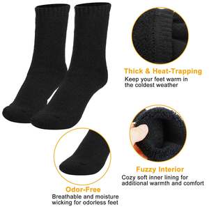 3 paires de chaussettes thermiques d'hiver en laine pour hommes, douces, confortables, épaisses, absorbant l'humidité, noires - Product Image 5