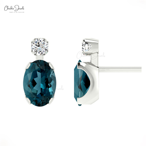 Natural 7x5mm <b>London</b> Blue Topaz Studs 14k Solid Gold Gemstone Studs Earring Handmade Wedding Earrings Wholesale Lots - Product Image 3